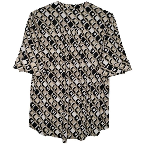 Cocomo Women's Plus Size 2X Black & Beige Multi Pintuck 3/4 Sleeve Blouse Top - Picture 2 of 7